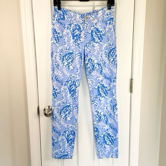 Lilly Pulitzer Kelly Knit Skinny Ankle Pant Blue Peri Turtley Awesome Size 4 - Picture 1 of 11